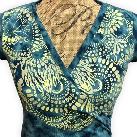 Athleta Womens Nectar Active Faux Wrap Dress Blue Tie Dye Tattooed Ruched XS - Picture 6 of 7